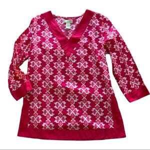 Caribbean Joe Geometric Print Tunic Blouse Small Hot Pink 100% Cotton